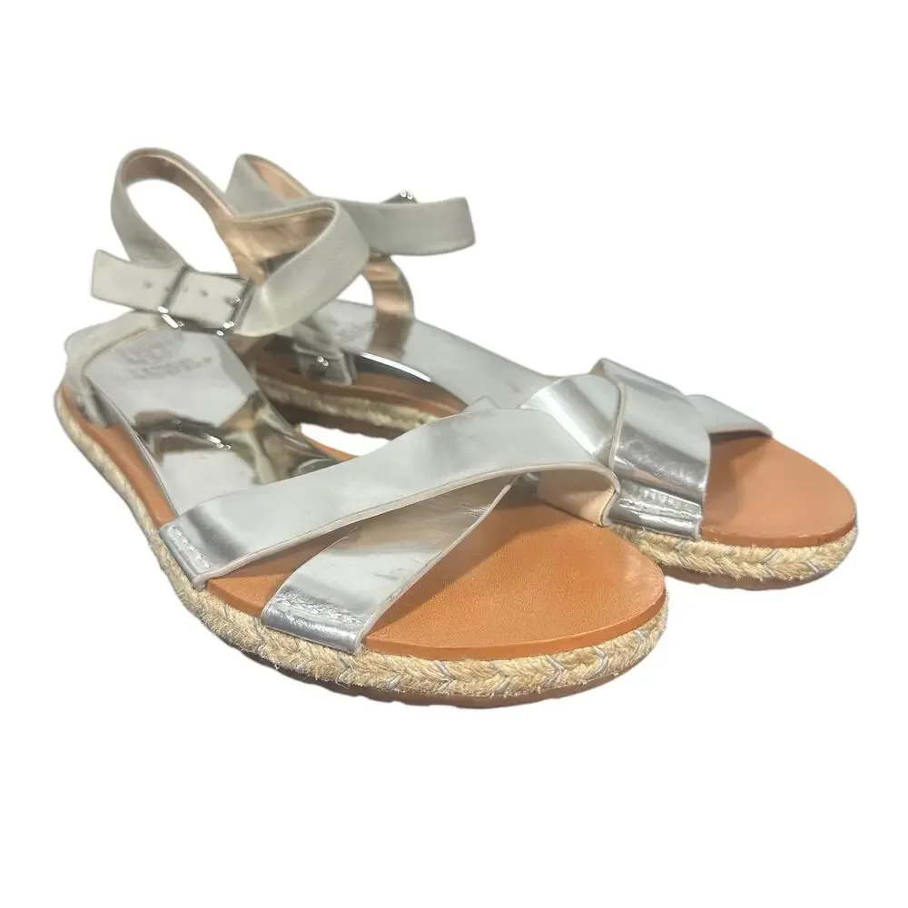 Vince Camuto Women's Silver Espadrille Sandals 6.5M Strappy Ankle Wrap leather - Picture 2 of 12